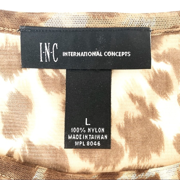 INC tan leopard print sheer ruffles tank top - Picture 3 of 4